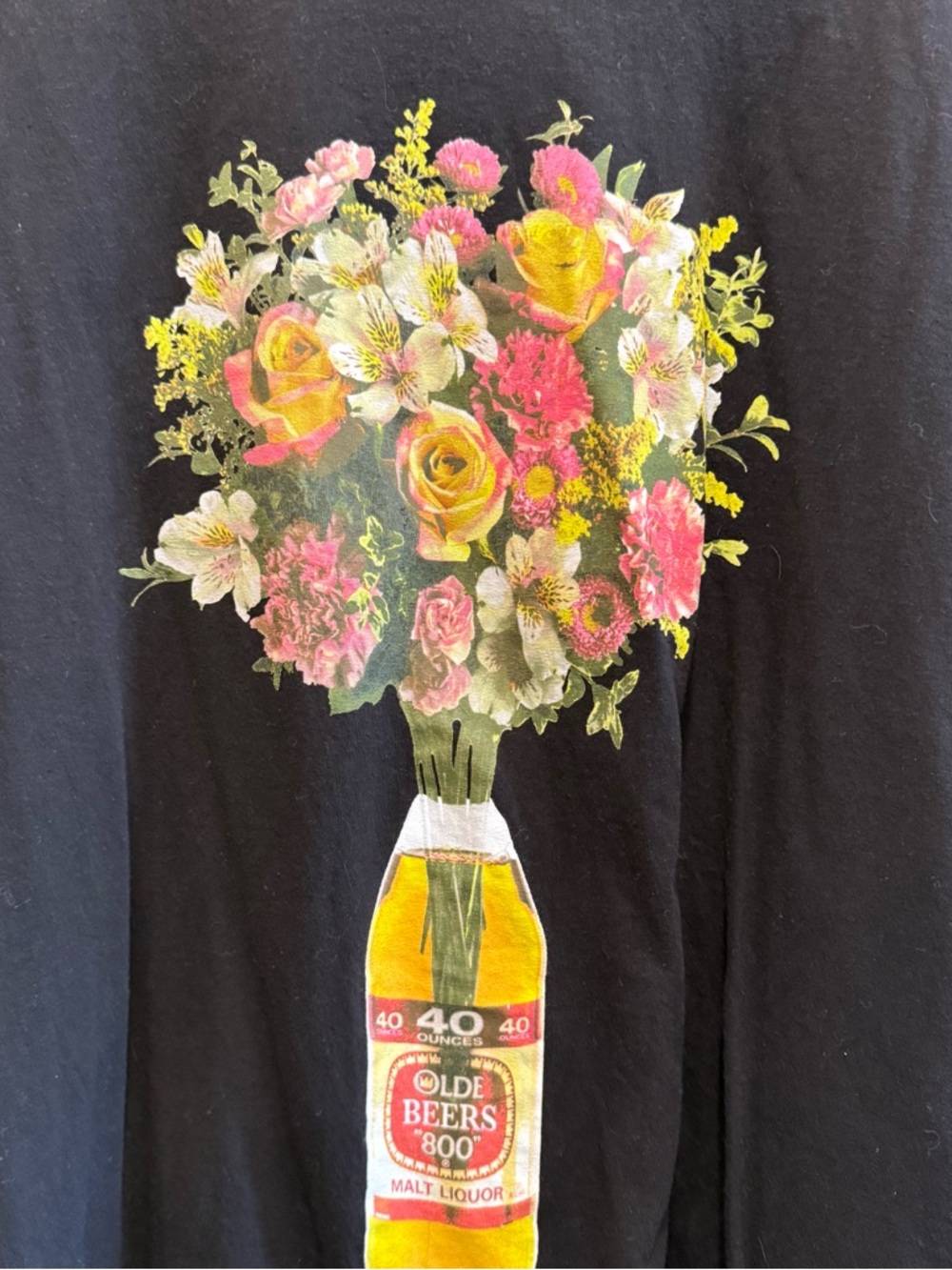 Black Short Sleeve Tee with Floral Bottle Graphic - Picture 3 of 6